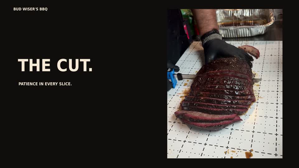 Sliced brisket in the Bud Wiser's BBQ brand film